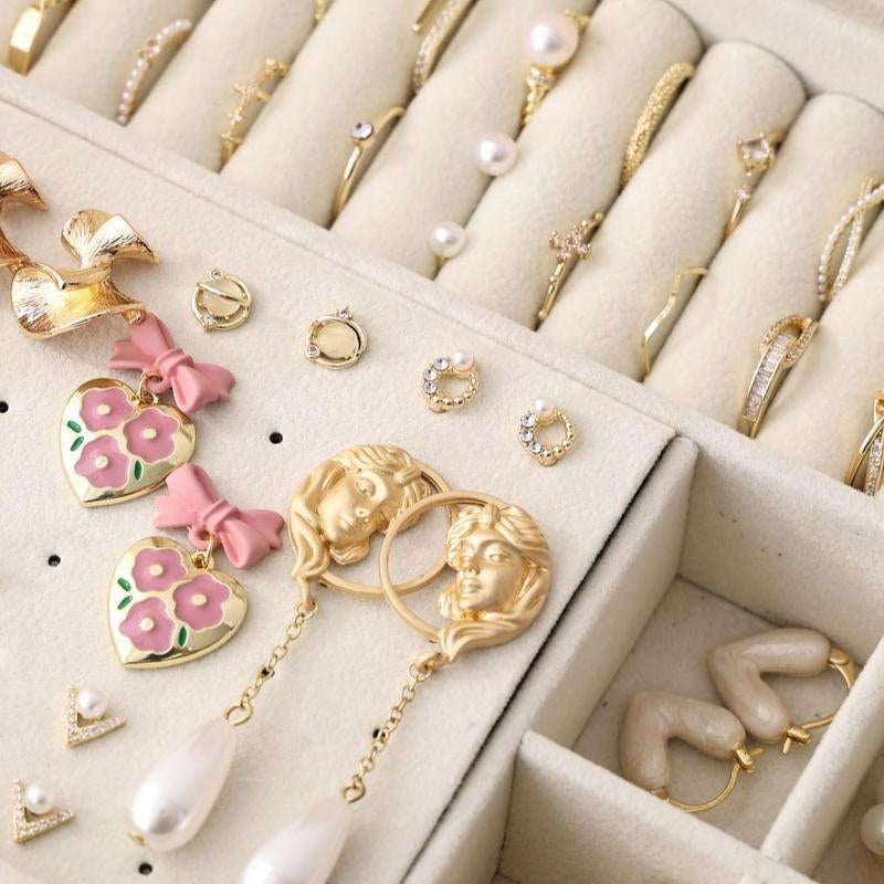 3 Layers Jewelry Velvet Box, 1 Set Large Capacity Jewelry Holder Organizer with Drawer, Lockable Divided Compartments Jewelry Multilayer Storage Boxes for Earring Necklace Ring, Gift for Women, Durable Storage Organizer