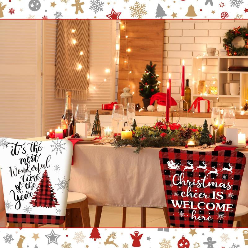 6 Pcs Christmas Chair Covers Christmas Themed Chair Back Covers Designed with Santa Clause Snowman Christmas Tree Elk Snowflake Nativity Patterns, Christmas Gifts, Festive Holiday Chair Protector for Home Dining Room Living Room Bedroom Decorations