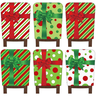 6 Pcs Christmas Chair Covers Christmas Themed Chair Back Covers Designed with Santa Clause Snowman Christmas Tree Elk Snowflake Nativity Patterns, Christmas Gifts, Festive Holiday Chair Protector for Home Dining Room Living Room Bedroom Decorations
