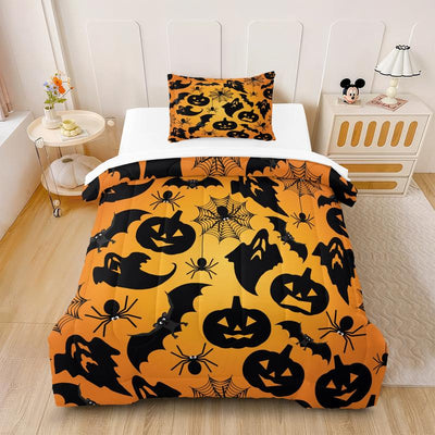 2/3 Piece Halloween Themed Bedding Set, Ghost/Spider Pattern Printed Comforter and Pillowcase, with Quilt Core but without Pillow Core, Fabric Soft Comfortable, Perfect Choice for Children'S Bedroom Decoration