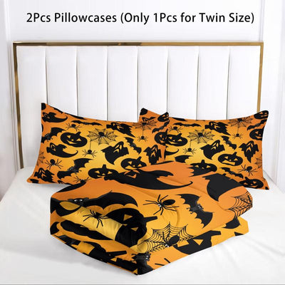 2/3 Piece Halloween Themed Bedding Set, Ghost/Spider Pattern Printed Comforter and Pillowcase, with Quilt Core but without Pillow Core, Fabric Soft Comfortable, Perfect Choice for Children'S Bedroom Decoration