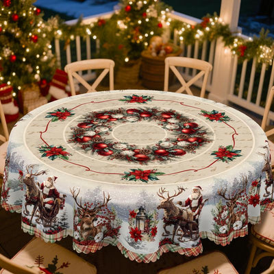 1Pc Retro Christmas Themed Print Tablecloth - Rectangle Table Cover with Santa Claus, Manteles De Tela Para Fiesta, Xmas Decor, Holiday Party Indoor Dining Decor, round Table Cloth, Christmas Party, Festive Home Kitchen Accessory Gifts Table Linens