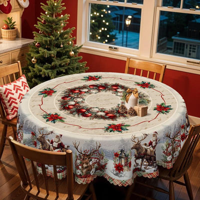 1Pc Retro Christmas Themed Print Tablecloth - Rectangle Table Cover with Santa Claus, Manteles De Tela Para Fiesta, Xmas Decor, Holiday Party Indoor Dining Decor, round Table Cloth, Christmas Party, Festive Home Kitchen Accessory Gifts Table Linens