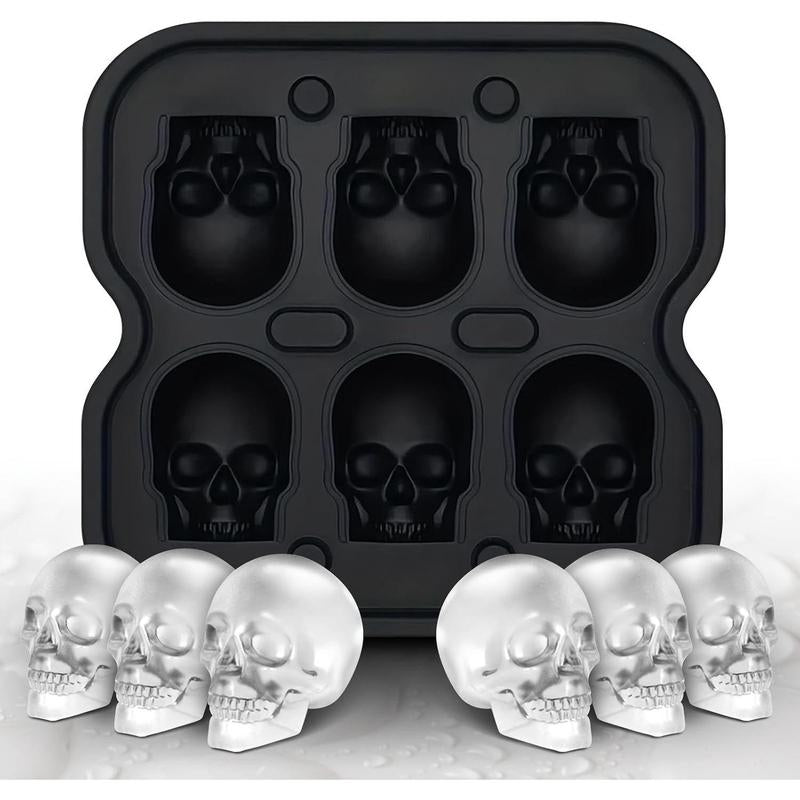 1Pc 6 Holes Skull Ice Cube Silicone Mold - Perfect for DIY Bar Parties, Cool Whiskey, Wine, Chocolate, Soap, Cake, and Fondant Making - Halloween Decor Kitchen Utensils Beverage Skeleton Tray Drink Shaped