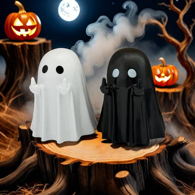 Halloween Ghost Figurine – Spooky Resin Middle Finger Ghost | Cute & Edgy Halloween Decor for Porch, Home & Parties