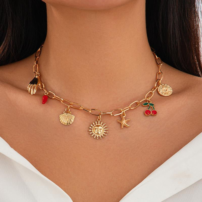 Exquisite Charms Pearl Pendant Necklace for Women Stainless Steel Gold Color Bow Charm Choker Conch Shell Fashion Jewelry