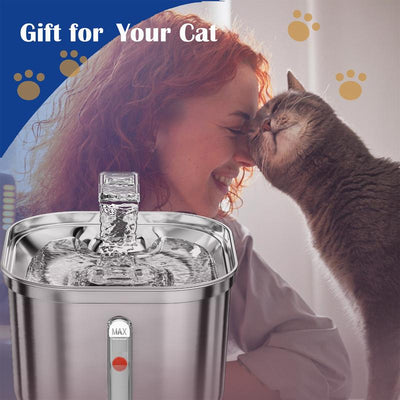 Cat Water Fountain, Stainless Steel Pet Water Fountain for Cats Inside, 3 Filters&Ultra-Quiet Pump, 2.2L/73Oz Automatic Dog Dispenser Water Bowl, Multiple Pets Water Fountain Square