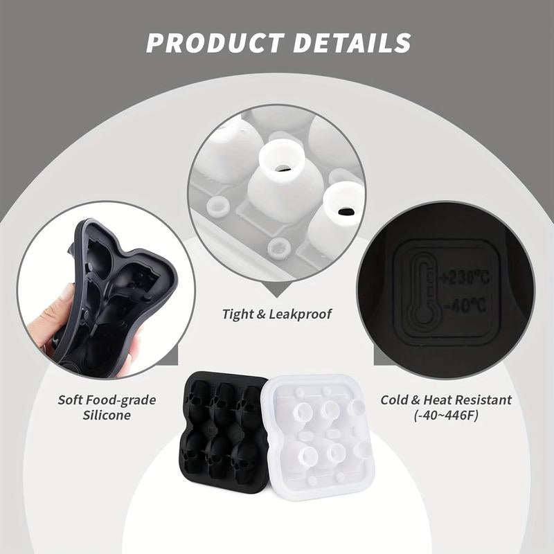 1Pc 6 Holes Skull Ice Cube Silicone Mold - Perfect for DIY Bar Parties, Cool Whiskey, Wine, Chocolate, Soap, Cake, and Fondant Making - Halloween Decor Kitchen Utensils Beverage Skeleton Tray Drink Shaped