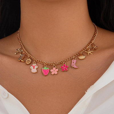 Exquisite Charms Pearl Pendant Necklace for Women Stainless Steel Gold Color Bow Charm Choker Conch Shell Fashion Jewelry