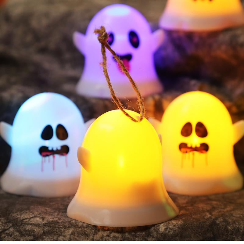 12 Pcs Halloween Ghost Face LED Candle Lights – Battery Powered, Hangable Decorative Ghost Candles for Spooky Party & Home Decor