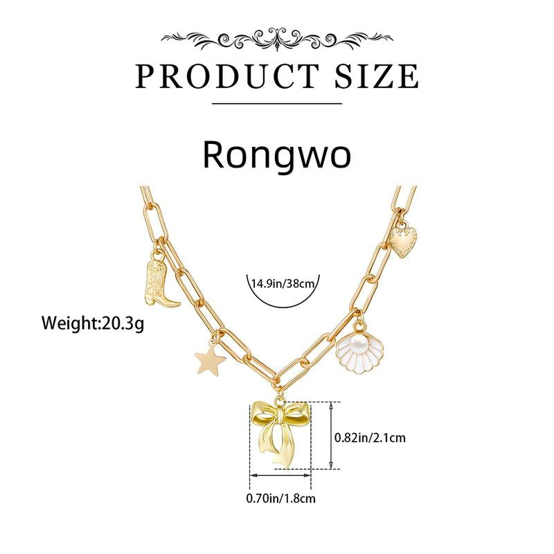 Exquisite Charms Pearl Pendant Necklace for Women Stainless Steel Gold Color Bow Charm Choker Conch Shell Fashion Jewelry
