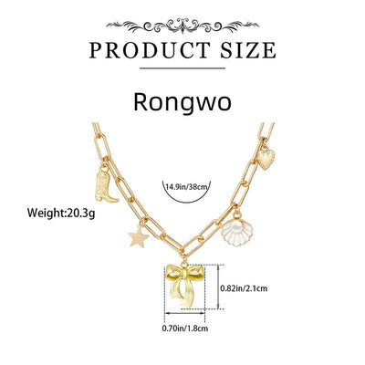 Exquisite Charms Pearl Pendant Necklace for Women Stainless Steel Gold Color Bow Charm Choker Conch Shell Fashion Jewelry