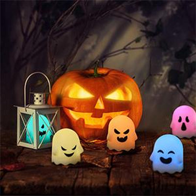 12 Pcs Halloween Ghost Face LED Candle Lights – Battery Powered, Hangable Decorative Ghost Candles for Spooky Party & Home Decor
