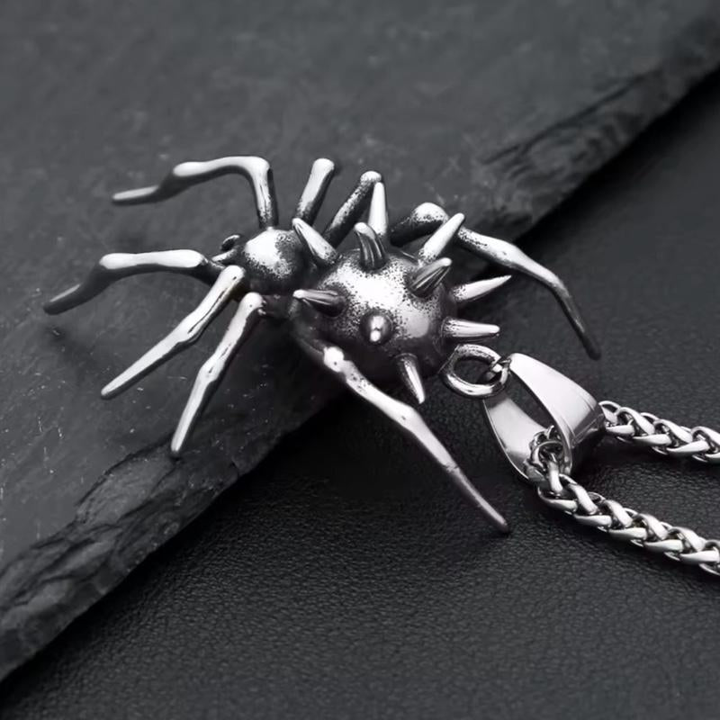 Spike Spider Halloween Necklace - Stainless Steel Necklace, Horror Accessories, Halloween Accessories