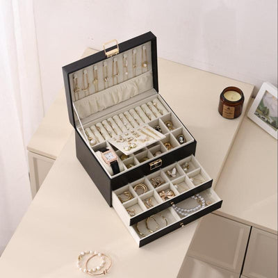 3 Layers Jewelry Velvet Box, 1 Set Large Capacity Jewelry Holder Organizer with Drawer, Lockable Divided Compartments Jewelry Multilayer Storage Boxes for Earring Necklace Ring, Gift for Women, Durable Storage Organizer