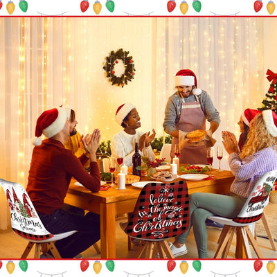 6 Pcs Christmas Chair Covers Christmas Themed Chair Back Covers Designed with Santa Clause Snowman Christmas Tree Elk Snowflake Nativity Patterns, Christmas Gifts, Festive Holiday Chair Protector for Home Dining Room Living Room Bedroom Decorations