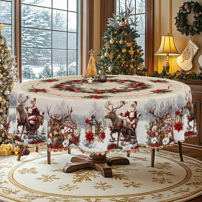 1Pc Retro Christmas Themed Print Tablecloth - Rectangle Table Cover with Santa Claus, Manteles De Tela Para Fiesta, Xmas Decor, Holiday Party Indoor Dining Decor, round Table Cloth, Christmas Party, Festive Home Kitchen Accessory Gifts Table Linens