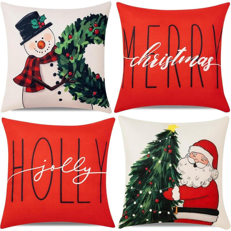 Ghost Halloween Decor-Throw Pillow Covers 18X18 in Set of 4,Spooky Gothic Linen Pillow Case for Couch Fall Christmas Holiday Outdoor Burnt Orange Black White Decorations