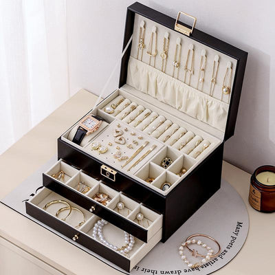 3 Layers Jewelry Velvet Box, 1 Set Large Capacity Jewelry Holder Organizer with Drawer, Lockable Divided Compartments Jewelry Multilayer Storage Boxes for Earring Necklace Ring, Gift for Women, Durable Storage Organizer