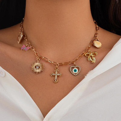 Exquisite Charms Pearl Pendant Necklace for Women Stainless Steel Gold Color Bow Charm Choker Conch Shell Fashion Jewelry