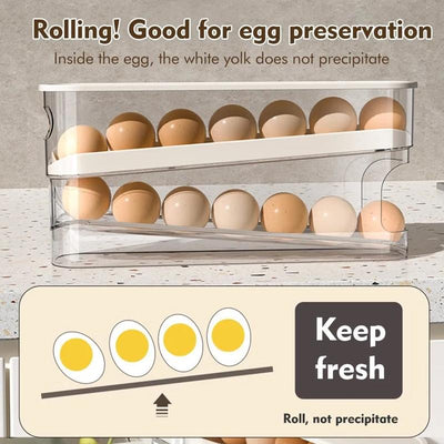 Rolling Egg Dispenser – 2-Layer 12 Egg Fridge Organizer (White)