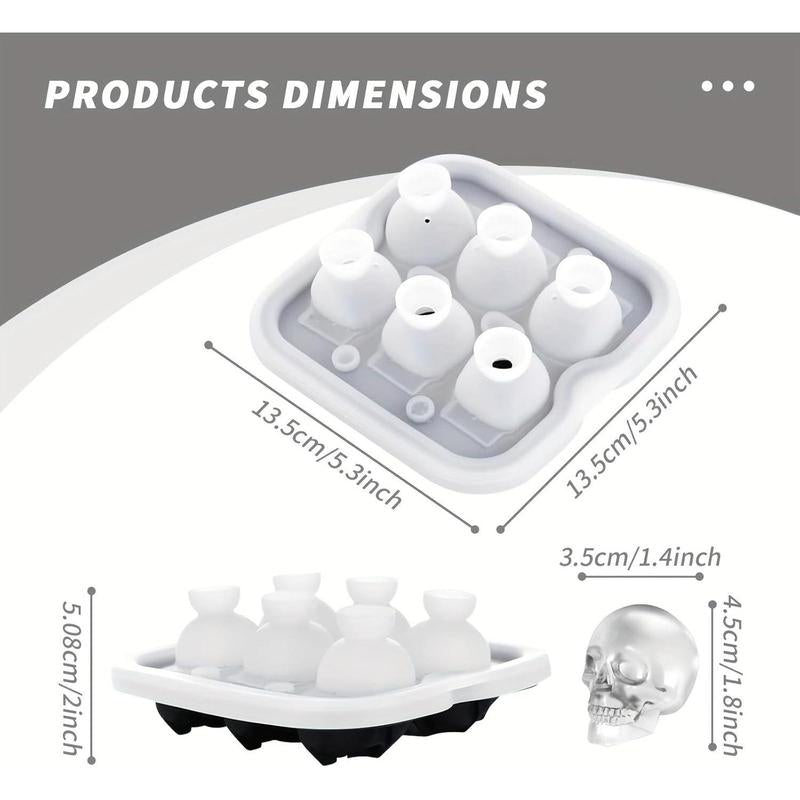1Pc 6 Holes Skull Ice Cube Silicone Mold - Perfect for DIY Bar Parties, Cool Whiskey, Wine, Chocolate, Soap, Cake, and Fondant Making - Halloween Decor Kitchen Utensils Beverage Skeleton Tray Drink Shaped