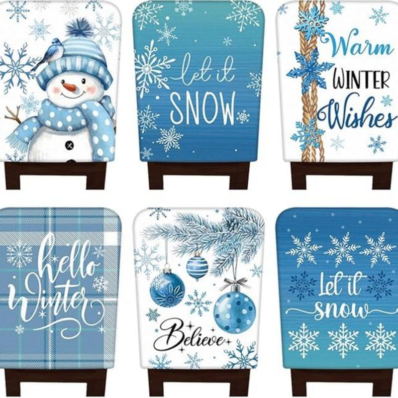 6 Pcs Christmas Chair Covers Christmas Themed Chair Back Covers Designed with Santa Clause Snowman Christmas Tree Elk Snowflake Nativity Patterns, Christmas Gifts, Festive Holiday Chair Protector for Home Dining Room Living Room Bedroom Decorations