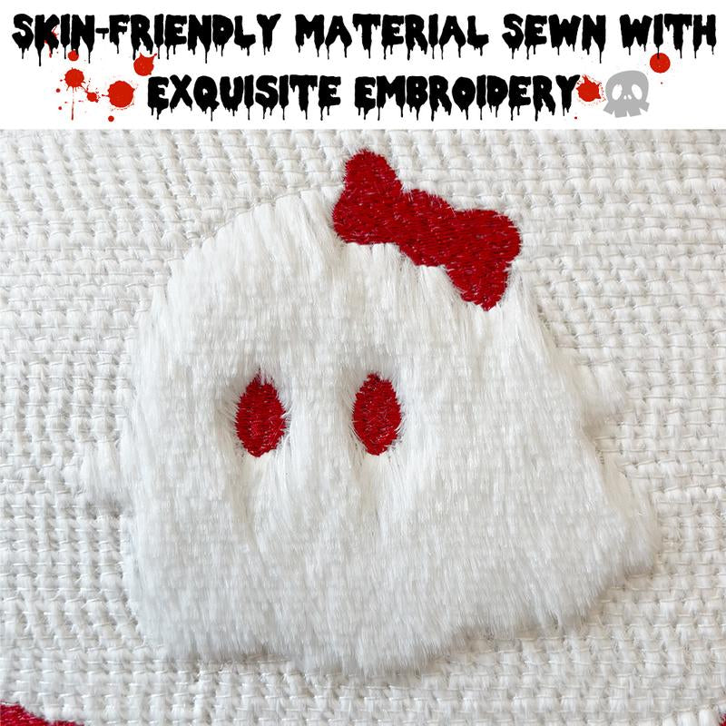 Halloween Pillow Covers 18X18 Set of 2 White Ghost Throw Pillow Cases Soft Plush Faux Fur Wool Cute Red Bow Pillowcases Couch Cushion Case Home Decor for Sofa Living Room