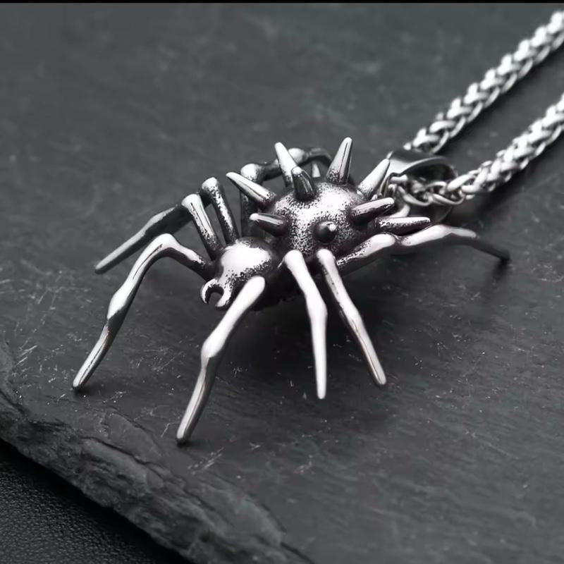 Spike Spider Halloween Necklace - Stainless Steel Necklace, Horror Accessories, Halloween Accessories