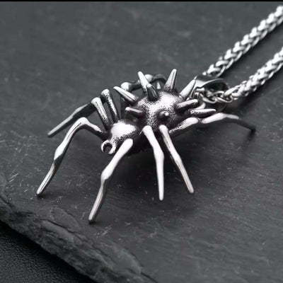 Spike Spider Halloween Necklace - Stainless Steel Necklace, Horror Accessories, Halloween Accessories