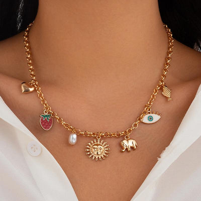 Exquisite Charms Pearl Pendant Necklace for Women Stainless Steel Gold Color Bow Charm Choker Conch Shell Fashion Jewelry