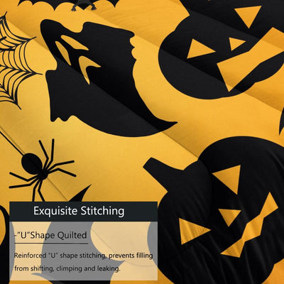 2/3 Piece Halloween Themed Bedding Set, Ghost/Spider Pattern Printed Comforter and Pillowcase, with Quilt Core but without Pillow Core, Fabric Soft Comfortable, Perfect Choice for Children'S Bedroom Decoration
