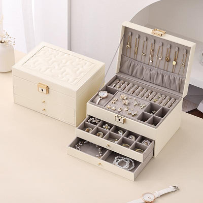 3 Layers Jewelry Velvet Box, 1 Set Large Capacity Jewelry Holder Organizer with Drawer, Lockable Divided Compartments Jewelry Multilayer Storage Boxes for Earring Necklace Ring, Gift for Women, Durable Storage Organizer
