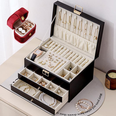 3 Layers Jewelry Velvet Box, 1 Set Large Capacity Jewelry Holder Organizer with Drawer, Lockable Divided Compartments Jewelry Multilayer Storage Boxes for Earring Necklace Ring, Gift for Women, Durable Storage Organizer