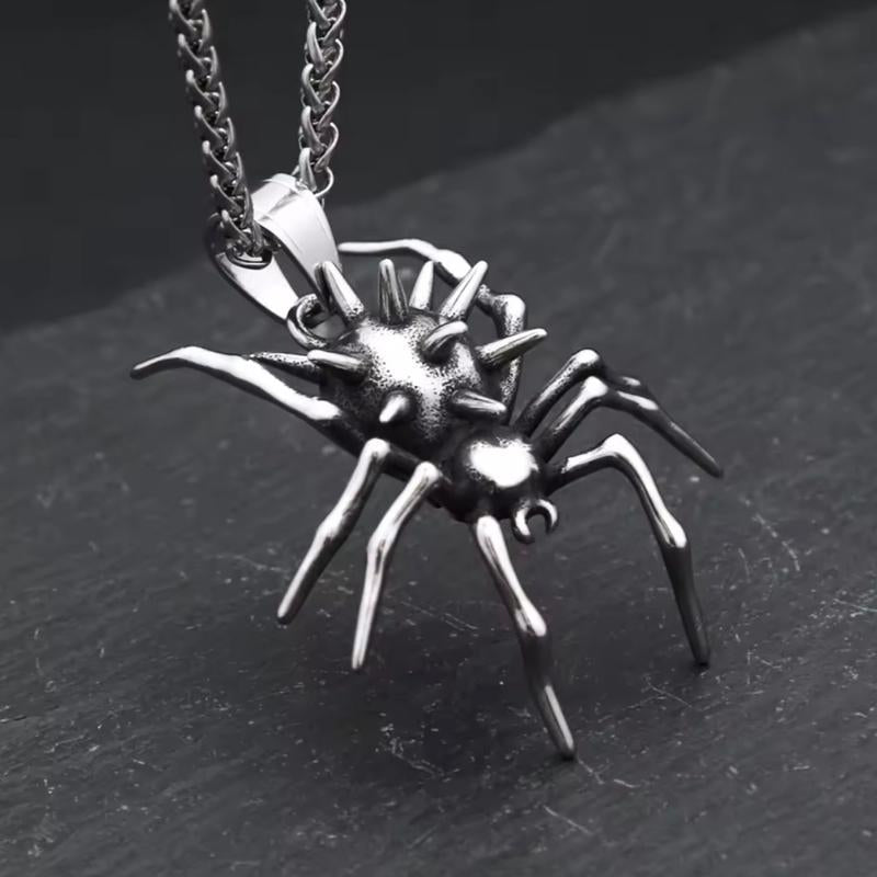 Spike Spider Halloween Necklace - Stainless Steel Necklace, Horror Accessories, Halloween Accessories
