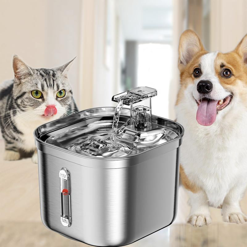 Cat Water Fountain, Stainless Steel Pet Water Fountain for Cats Inside, 3 Filters&Ultra-Quiet Pump, 2.2L/73Oz Automatic Dog Dispenser Water Bowl, Multiple Pets Water Fountain Square