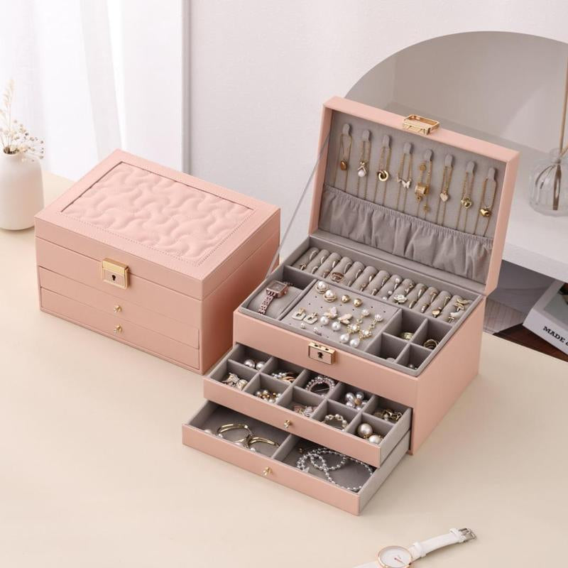 3 Layers Jewelry Velvet Box, 1 Set Large Capacity Jewelry Holder Organizer with Drawer, Lockable Divided Compartments Jewelry Multilayer Storage Boxes for Earring Necklace Ring, Gift for Women, Durable Storage Organizer