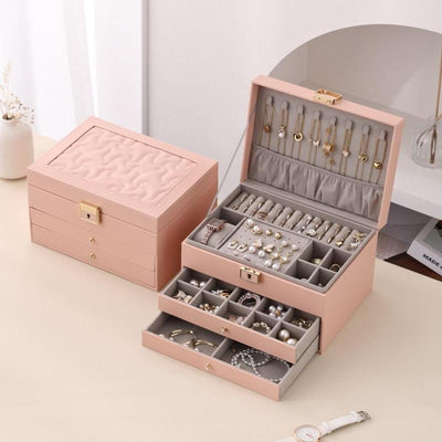 3 Layers Jewelry Velvet Box, 1 Set Large Capacity Jewelry Holder Organizer with Drawer, Lockable Divided Compartments Jewelry Multilayer Storage Boxes for Earring Necklace Ring, Gift for Women, Durable Storage Organizer