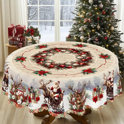 1Pc Retro Christmas Themed Print Tablecloth - Rectangle Table Cover with Santa Claus, Manteles De Tela Para Fiesta, Xmas Decor, Holiday Party Indoor Dining Decor, round Table Cloth, Christmas Party, Festive Home Kitchen Accessory Gifts Table Linens