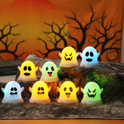 12 Pcs Halloween Ghost Face LED Candle Lights – Battery Powered, Hangable Decorative Ghost Candles for Spooky Party & Home Decor