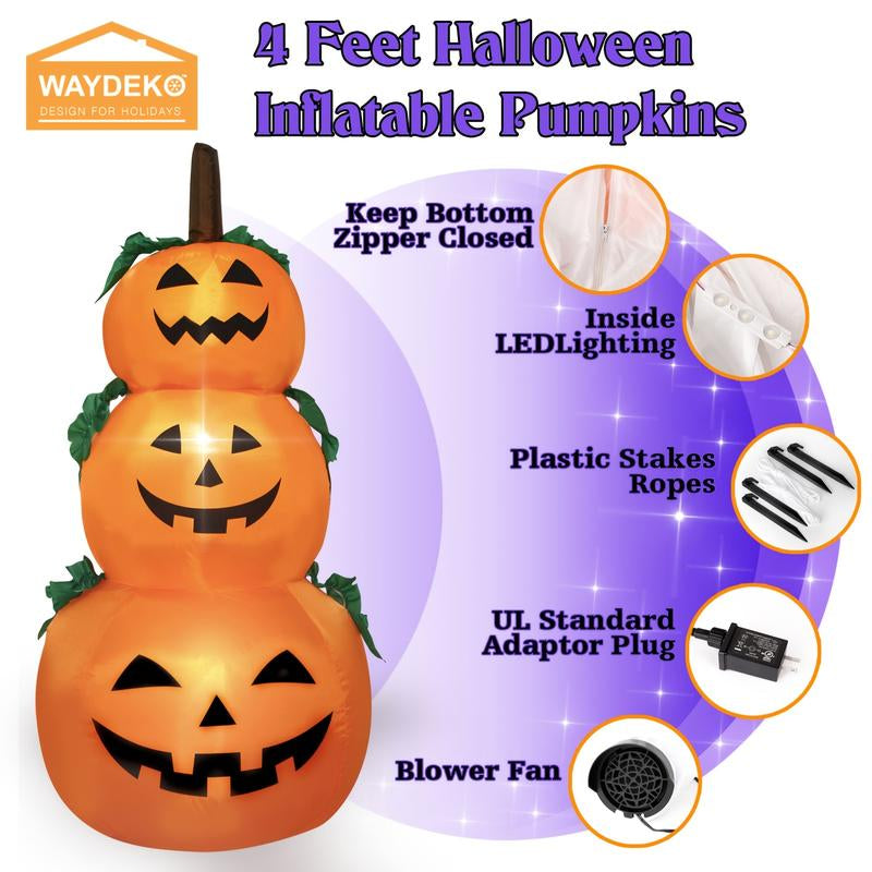 Halloween Inflatable 3-Layer Stackable Pumpkin with Built-In Lights, Scene Decoration, Room Decor, Home Decor, Party Supplies, Ipx4 Waterproof
