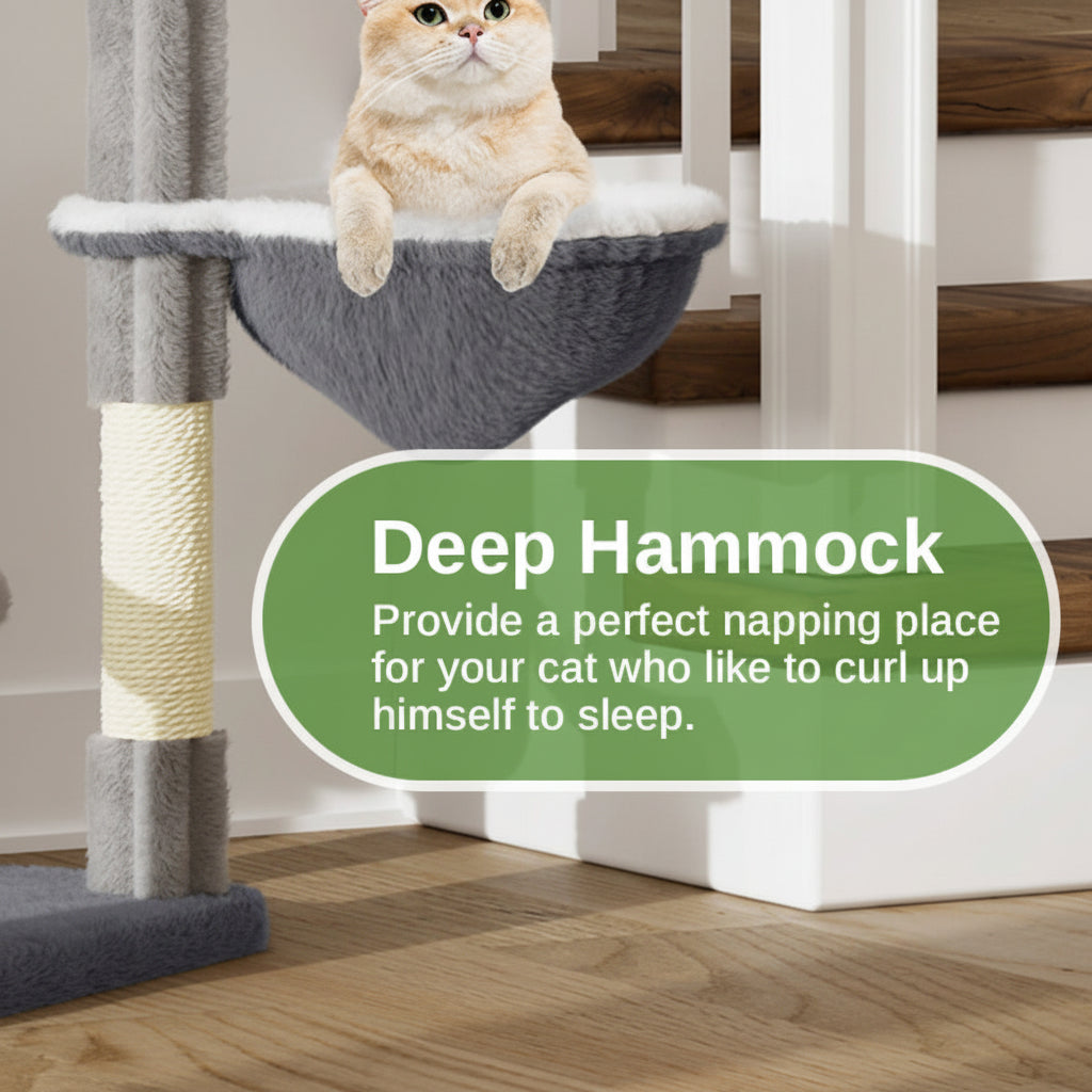 Large 162cm cat tree with five-tier structure and sisal scratching posts - deep hammock
