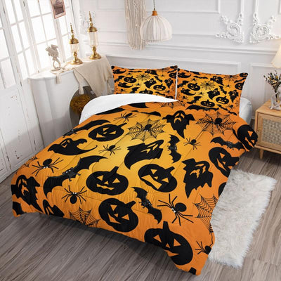2/3 Piece Halloween Themed Bedding Set, Ghost/Spider Pattern Printed Comforter and Pillowcase, with Quilt Core but without Pillow Core, Fabric Soft Comfortable, Perfect Choice for Children'S Bedroom Decoration