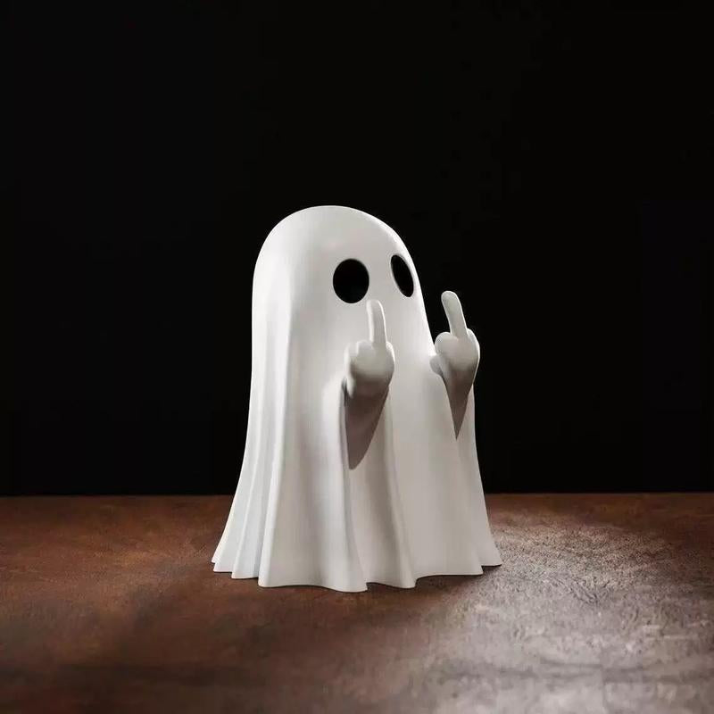 Halloween Ghost Figurine – Spooky Resin Middle Finger Ghost | Cute & Edgy Halloween Decor for Porch, Home & Parties