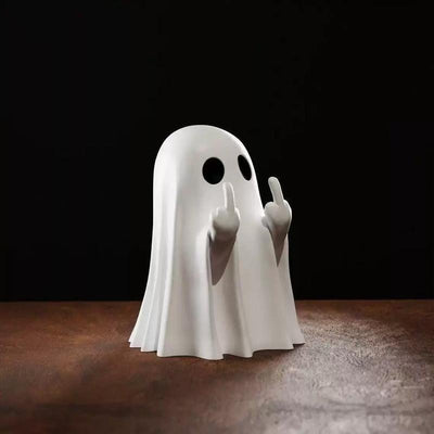 Halloween Ghost Figurine – Spooky Resin Middle Finger Ghost | Cute & Edgy Halloween Decor for Porch, Home & Parties