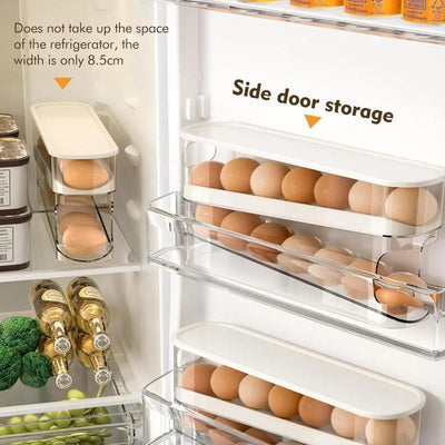 Rolling Egg Dispenser – 2-Layer 12 Egg Fridge Organizer (White)