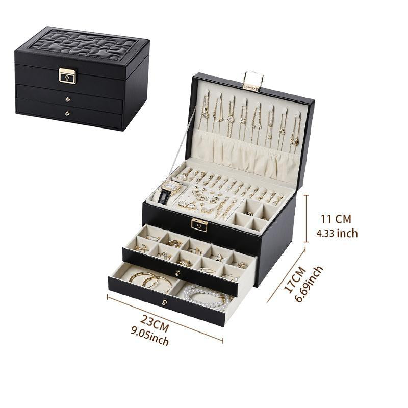 3 Layers Jewelry Velvet Box, 1 Set Large Capacity Jewelry Holder Organizer with Drawer, Lockable Divided Compartments Jewelry Multilayer Storage Boxes for Earring Necklace Ring, Gift for Women, Durable Storage Organizer