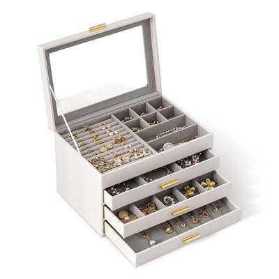 3 Layers Jewelry Velvet Box, 1 Set Large Capacity Jewelry Holder Organizer with Drawer, Lockable Divided Compartments Jewelry Multilayer Storage Boxes for Earring Necklace Ring, Gift for Women, Durable Storage Organizer