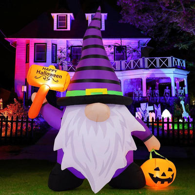 Halloween Gnome Inflatables 6.7 FT Outdoor Decorations, Halloween Gnome Blow up Yard Decorations Built-In LED Lights for Halloween Decoration, Purple