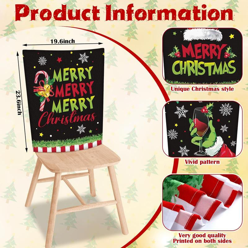 6 Pcs Christmas Chair Covers Christmas Themed Chair Back Covers Designed with Santa Clause Snowman Christmas Tree Elk Snowflake Nativity Patterns, Christmas Gifts, Festive Holiday Chair Protector for Home Dining Room Living Room Bedroom Decorations